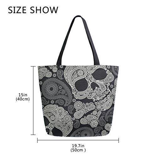 ZZKKO Halloween Skull Canvas Tote Grocery Bag Shoulder Casual Book Bag Large for Women Teachers, Sugar Skull Cotton Bag Shopping Purse Handbag Reusable Multipurpose Use - Image 5