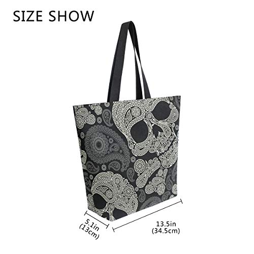 ZZKKO Halloween Skull Canvas Tote Grocery Bag Shoulder Casual Book Bag Large for Women Teachers, Sugar Skull Cotton Bag Shopping Purse Handbag Reusable Multipurpose Use - Image 4