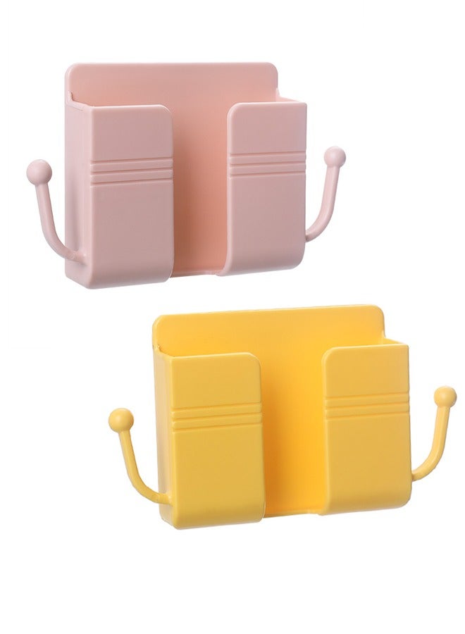 2 PCS Wall Mount Cell Phone Holder, Remote Control Holder, Universal Phone Storage Dock for Most Smartphones with Adhesive, Durable Plastic Wall Mount Cell Phone Holder for Home, Office, Kitchen, Bedroom，Yellow/Pink - Image 3