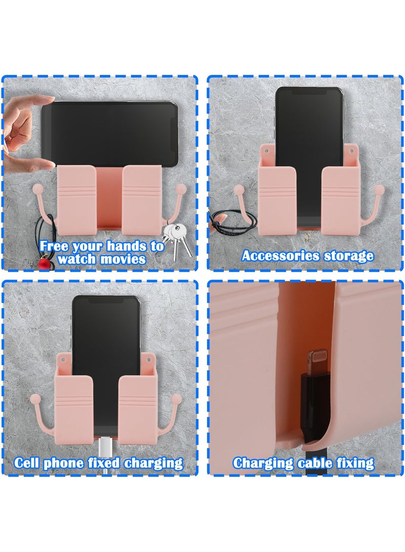 2 PCS Wall Mount Cell Phone Holder, Remote Control Holder, Universal Phone Storage Dock for Most Smartphones with Adhesive, Durable Plastic Wall Mount Cell Phone Holder for Home, Office, Kitchen, Bedroom，Yellow/Pink - Image 4