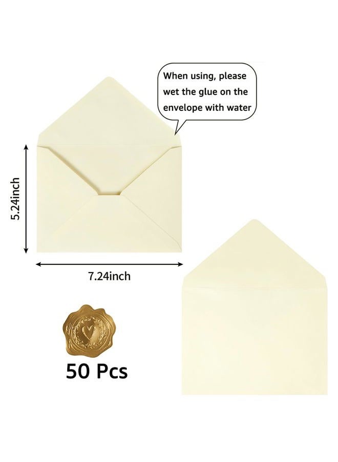 Toperd 50 Pack A7 Colorful 5x7 Envelopes V Flap Invitation Envelopes for 5x7 Cards, Birthday, Weddings, Graduations, Greeting Cards, Baby Shower 5.24 x 7.24 Inches (Cream Color) - Image 2
