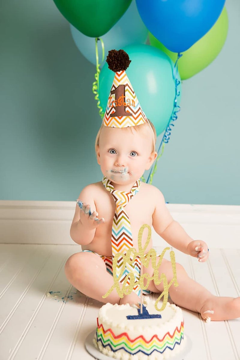 AHAORAY Oh Boy Cake Topper - Gold Glitter Baby Gender Reveal Party Cake decorations Supplies  for Baby Shower/ 1st Birthday Party/Baby Party Photo Booth Props - Image 4