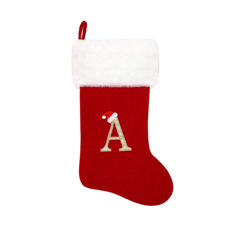 Eoocan 20 Inches Monogram Christmas Stockings Red Velvet With White Super Soft Plush Cuff Embroidered Xmas Stockings Classic Personalized Stocking Decorations For Family Holiday Season Decor(Letter A)