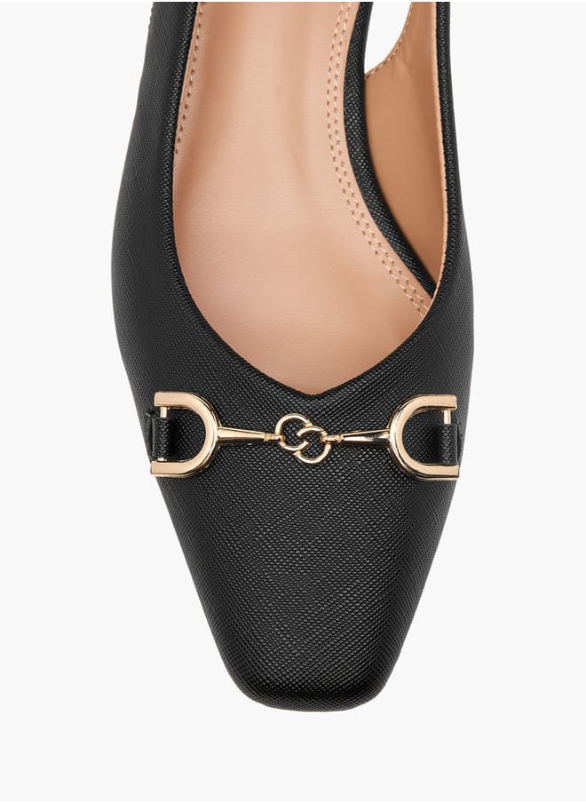 Celeste - Women's Solid Slingback Shoes with Block Heels and Metal Accent - Image 1