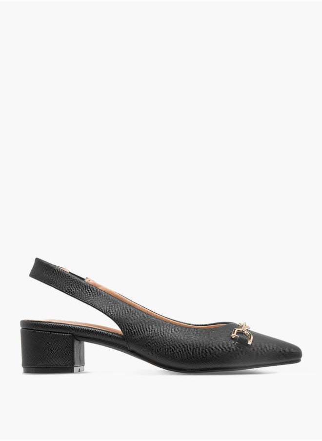 Celeste - Women's Solid Slingback Shoes with Block Heels and Metal Accent - Image 1