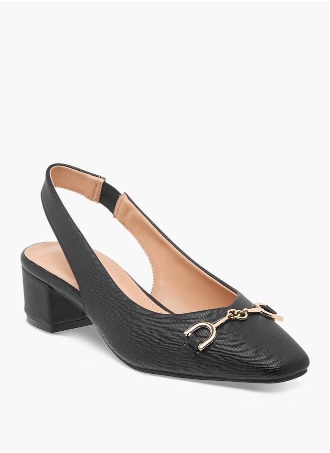 Celeste - Women's Solid Slingback Shoes with Block Heels and Metal Accent - Image 1