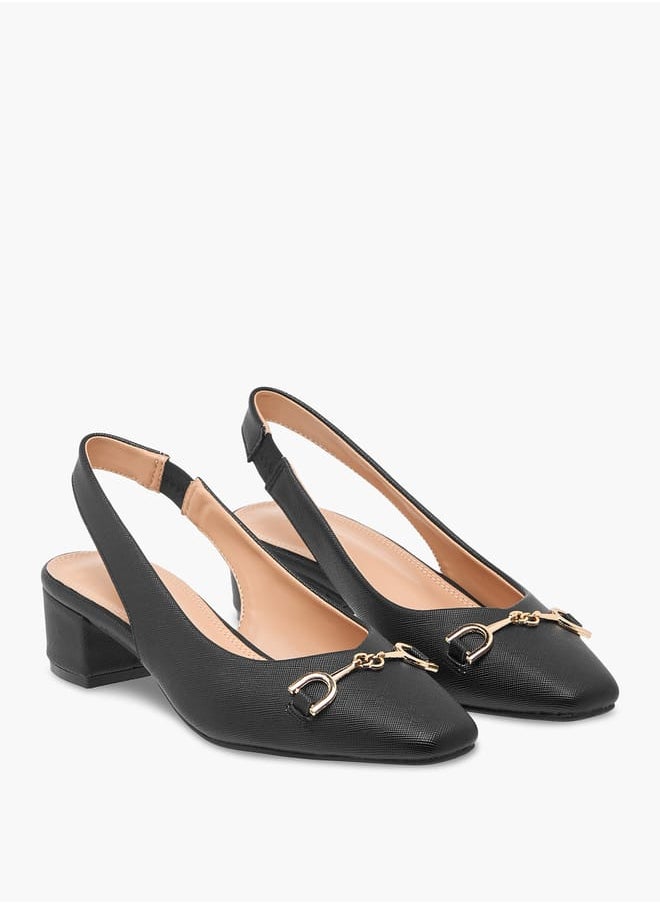 Celeste - Women's Solid Slingback Shoes with Block Heels and Metal Accent - Image 1