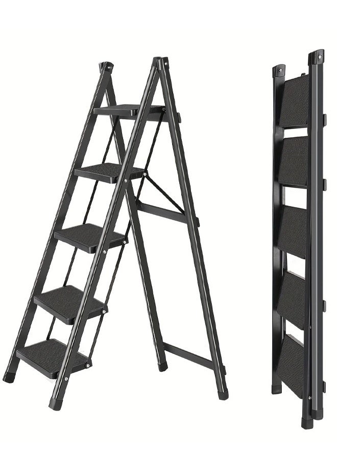 Cady One 5 Step Folding Ladder with Wide Non-Slip Pedal, Durable Portable Lightweight Heavy Duty Steel Ladder with Sturdy Rubber Base for Stability, Suitable for Indoor and Outdoor Use - Image 1