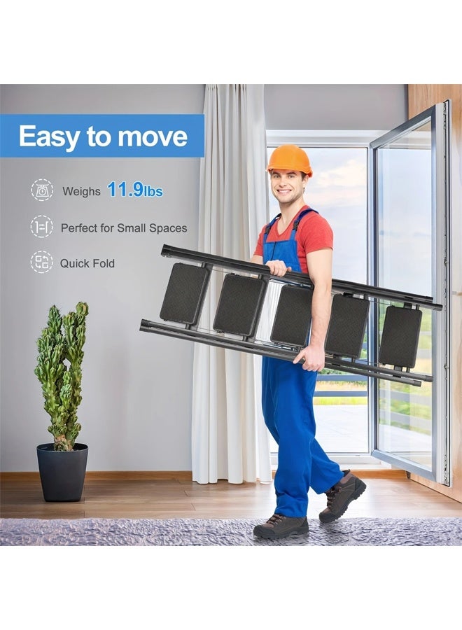 Cady One 5 Step Folding Ladder with Wide Non-Slip Pedal, Durable Portable Lightweight Heavy Duty Steel Ladder with Sturdy Rubber Base for Stability, Suitable for Indoor and Outdoor Use - Image 3