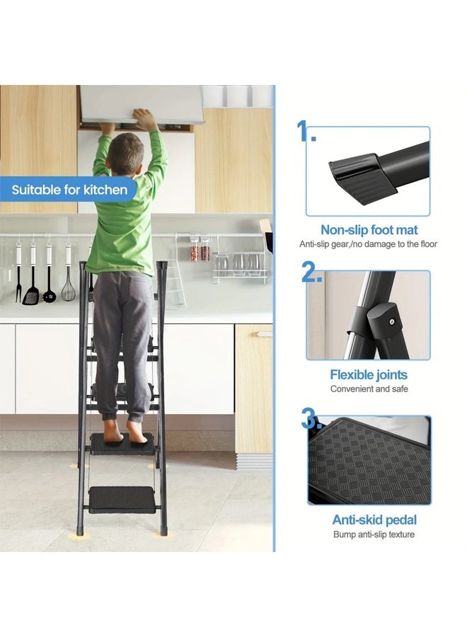 Cady One 5 Step Folding Ladder with Wide Non-Slip Pedal, Durable Portable Lightweight Heavy Duty Steel Ladder with Sturdy Rubber Base for Stability, Suitable for Indoor and Outdoor Use - Image 5