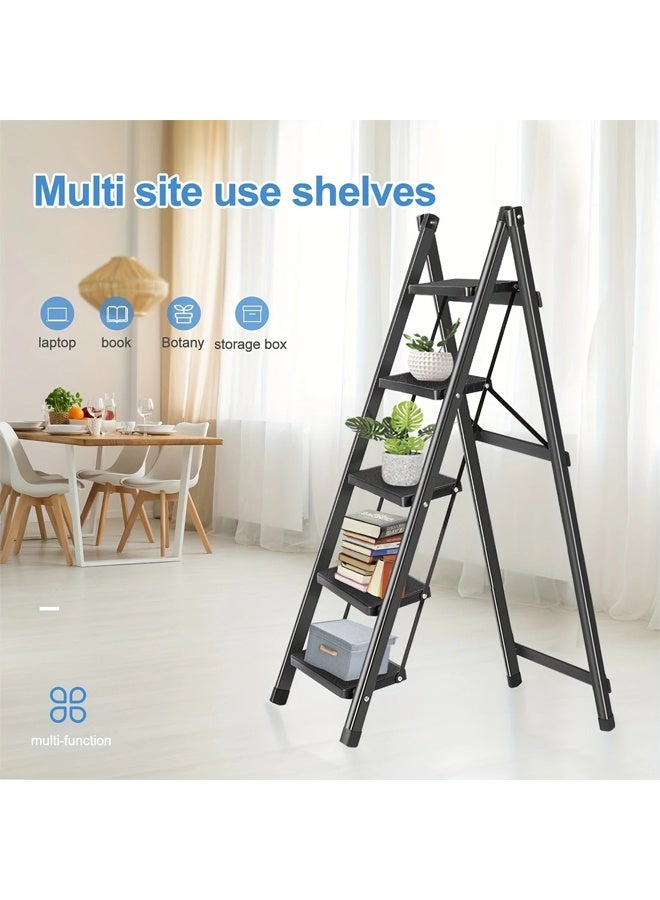 Cady One 5 Step Folding Ladder with Wide Non-Slip Pedal, Durable Portable Lightweight Heavy Duty Steel Ladder with Sturdy Rubber Base for Stability, Suitable for Indoor and Outdoor Use - Image 2