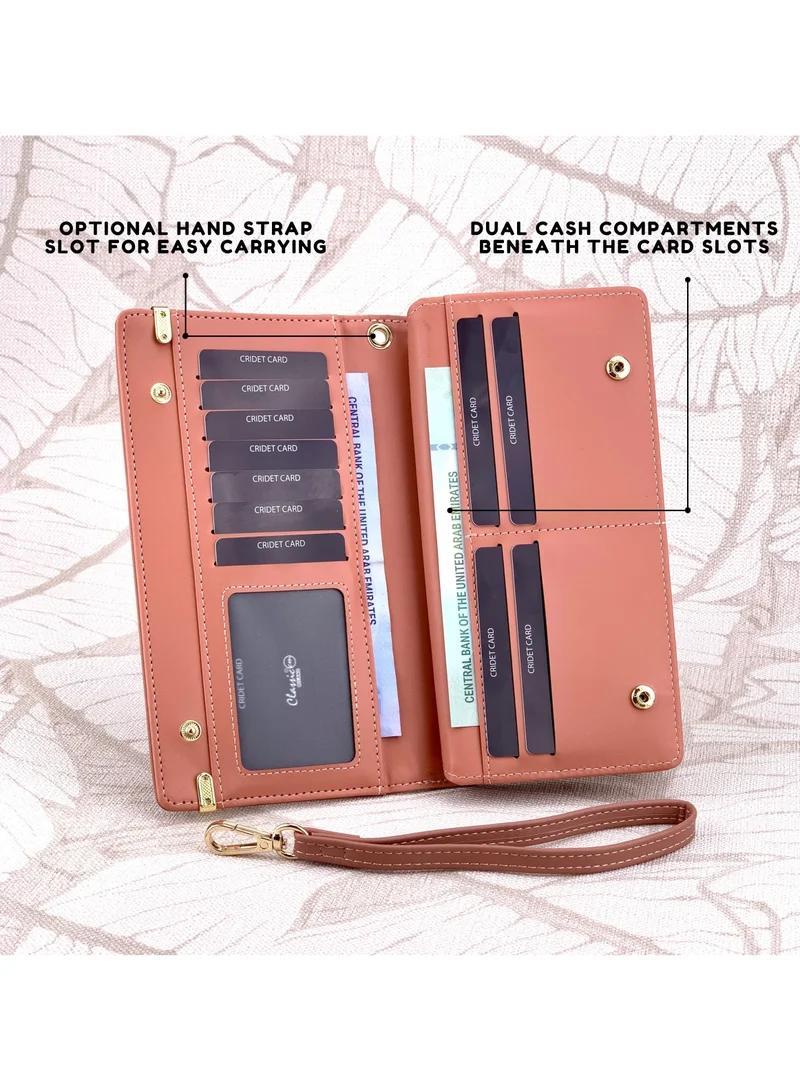 Classic Milano Pink (JFL-2-9611-003) Classic Milano Premium Faux Leather Long Wallet for Women with Zipper Closure | Ladies Wallet Card Holder Purse | Slim Women's Wallet for Daily Use, Travel, and Gifting for Women | Best Price UAE