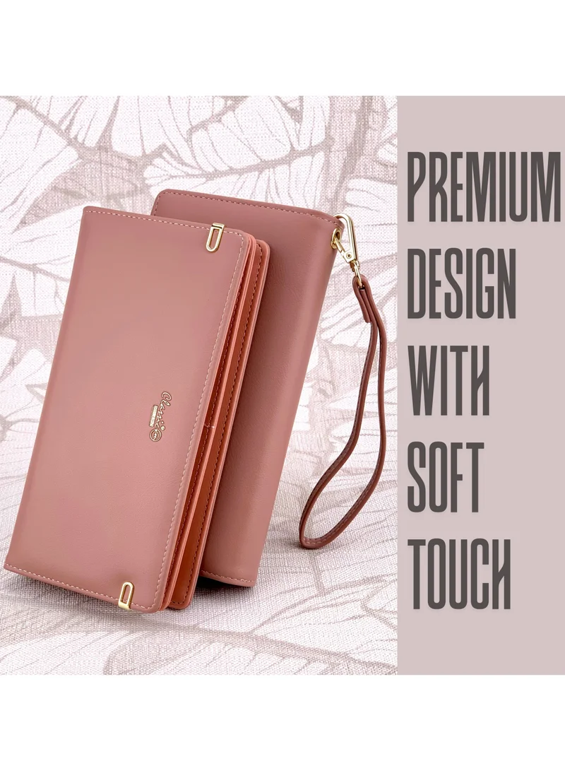 Classic Milano Pink (JFL-2-9611-003) Classic Milano Premium Faux Leather Long Wallet for Women with Zipper Closure | Ladies Wallet Card Holder Purse | Slim Women's Wallet for Daily Use, Travel, and Gifting for Women | Best Price UAE