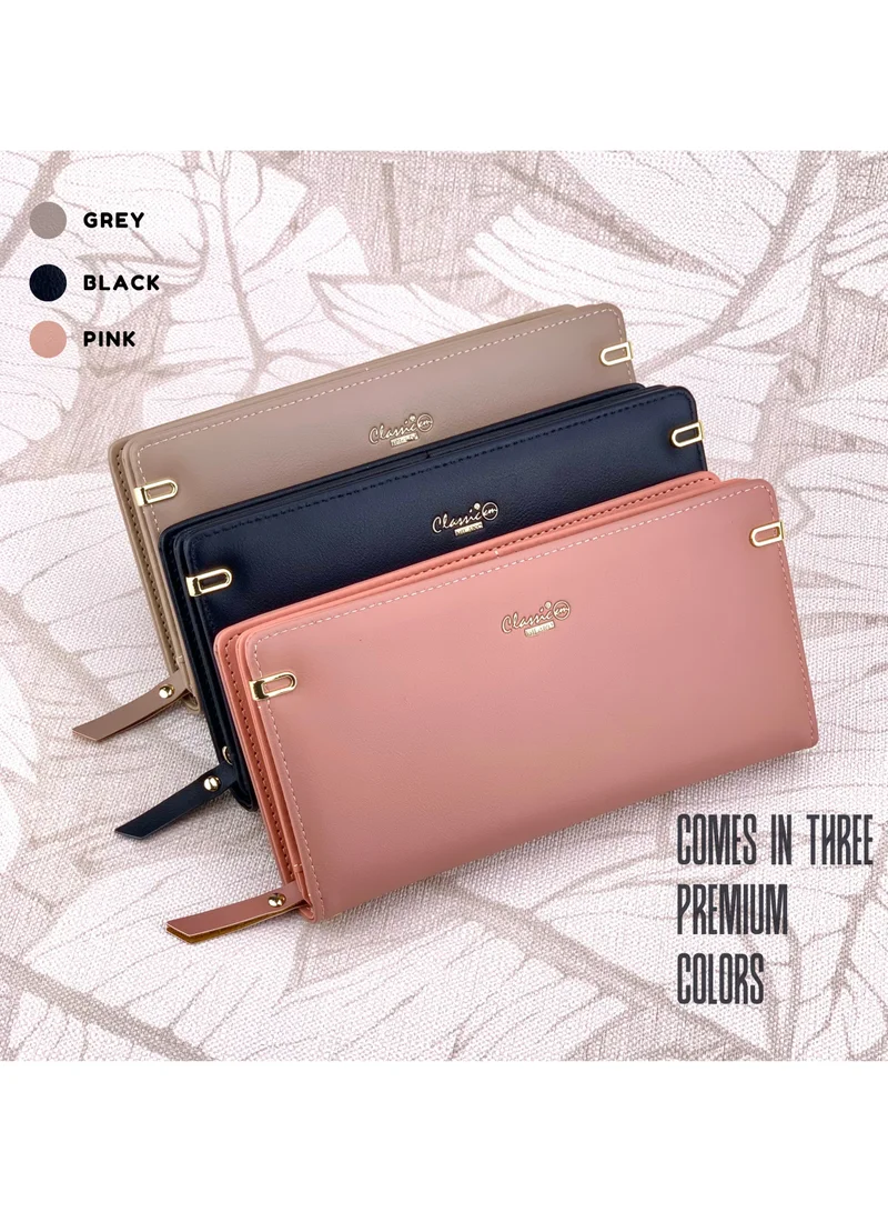 Classic Milano Pink (JFL-2-9611-003) Classic Milano Premium Faux Leather Long Wallet for Women with Zipper Closure | Ladies Wallet Card Holder Purse | Slim Women's Wallet for Daily Use, Travel, and Gifting for Women | Best Price UAE