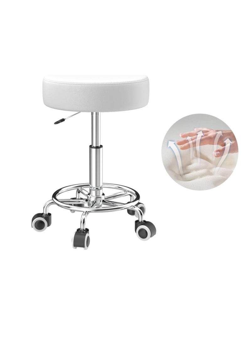 Generic Adjustable Height Chair 43cm-57cm Swivel Chair with Footrest for Body Relaxation Small Comfortable Lightweight PU Leather Chair with Wheels Swivel Chair for Work, Dressing Table - Image 1