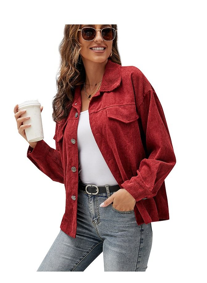 Loquat Women's Spring And Autumn New Corduroy Long Sleeved Loose Casual Shirt 