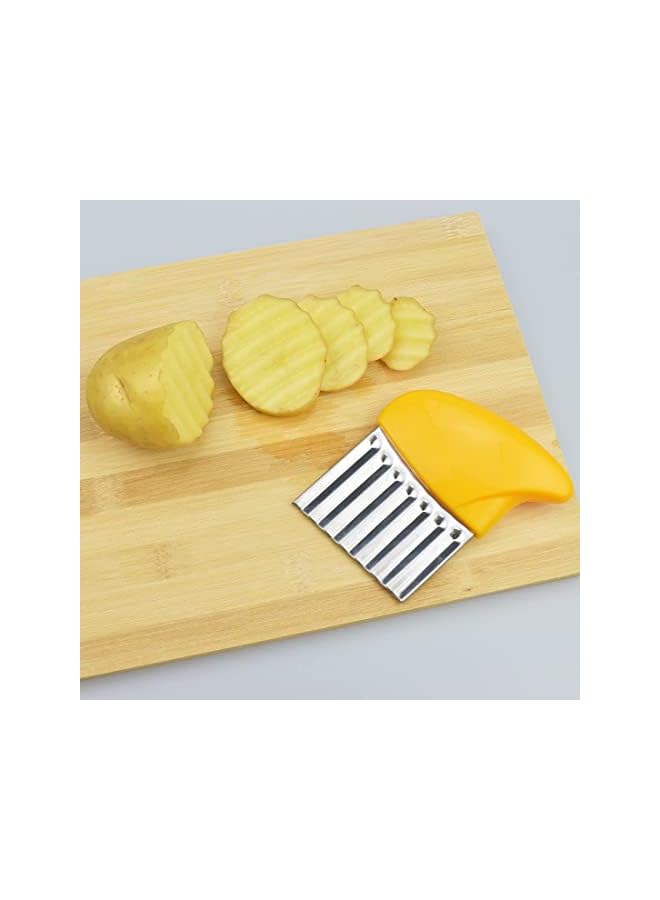 VALUXE Crinkle Cut Tool, All-In-One Multifunctional Wavy Chopper Stainless Steel Tool Assistant, Suitable for Fruits Cutter French Fry Cutting Safe Kitchen Must Have Gadgets(2 PCS Yellow & Green) - Image 4