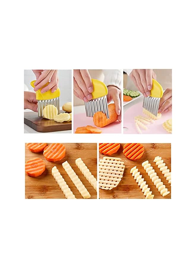 VALUXE Crinkle Cut Tool, All-In-One Multifunctional Wavy Chopper Stainless Steel Tool Assistant, Suitable for Fruits Cutter French Fry Cutting Safe Kitchen Must Have Gadgets(2 PCS Yellow & Green) - Image 5