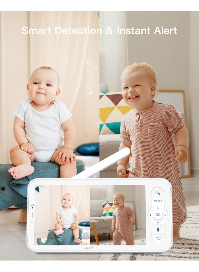 ARENTI Baby Monitor with 2 Cameras, 2K/3MP WiFi 6 Camera and Audio, 5-inch Wireless Screen, Smartphone App, Super Night Vision, Crying Detection, Auto Tracking, Temp&Humidity Sensor (D3 Set) - Image 3
