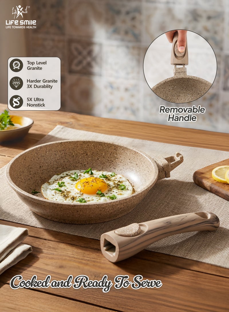 Life Smile 28cm Granite Nonstick Fry Pan with Lid (2.5L) – Induction Base, Removable Handle, Scratch Resistant & Easy Clean - Image 3