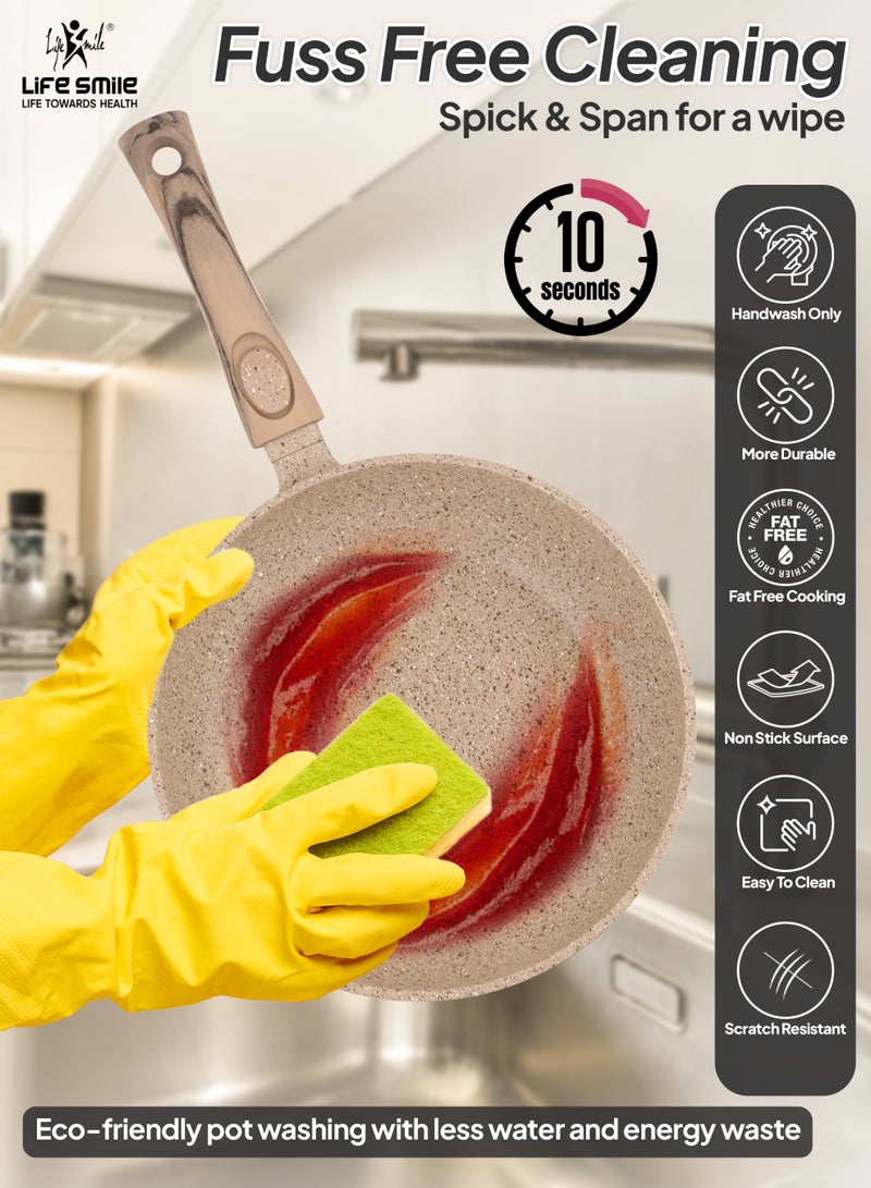Life Smile 28cm Granite Nonstick Fry Pan with Lid (2.5L) – Induction Base, Removable Handle, Scratch Resistant & Easy Clean - Image 2