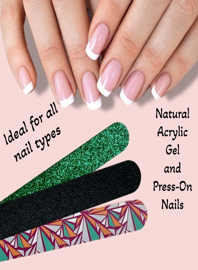 ALAZCO 20 pc ALAZCO Premium Nail Files Coarse & Medium Grit Professionals & DIY Washable Emery Boards for Natural Acrylic Gel Press-On Nails Travel TSA Friendly Colorful Pattern/Black/Green Glitter - Image 4