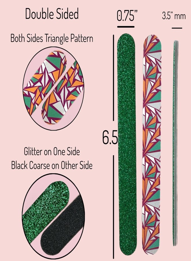ALAZCO 20 pc ALAZCO Premium Nail Files Coarse & Medium Grit Professionals & DIY Washable Emery Boards for Natural Acrylic Gel Press-On Nails Travel TSA Friendly Colorful Pattern/Black/Green Glitter - Image 3