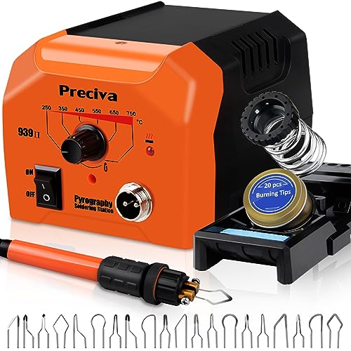 Preciva Wood Burning Kit Wood Burning Pen 40W Adjustable Temperature 482F 1382F Wood Burning Tool Kit with 20pcs Tips HeatResistant Handle for Wood Leather Crafts - Image 1
