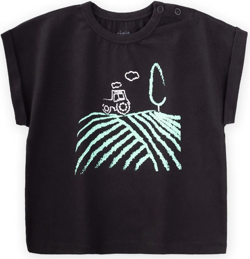Cigit Tractor Printed T-Shirt 1-5 Years Black