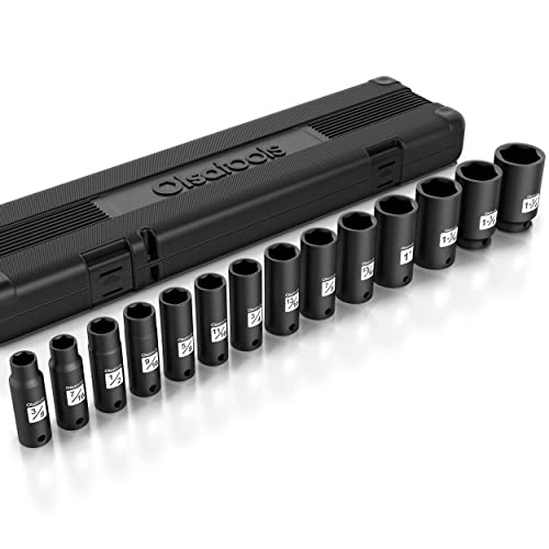 Olsa Tools 1/2-Inch Drive Deep Impact Socket Set - 14-Piece SAE Kit (3/8"–1-1/4") - Cr-Mo Steel - 6-Point Chrome Moly Design - Easy-Read Markings - Heavy-Duty Storage Case - Part 1278 - Image 1