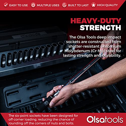 Olsa Tools 1/2-Inch Drive Deep Impact Socket Set - 14-Piece SAE Kit (3/8"–1-1/4") - Cr-Mo Steel - 6-Point Chrome Moly Design - Easy-Read Markings - Heavy-Duty Storage Case - Part 1278 - Image 4