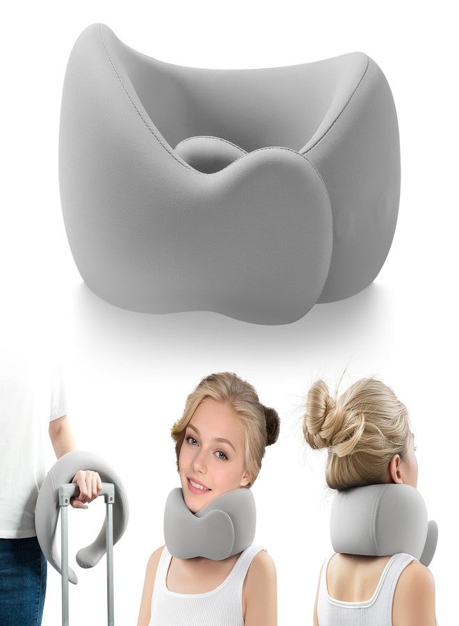 BEBAS Travel Neck Pillows for Airplanes and Long-Haul Flights, Memory Foam Adjustable 360° Head Support with Asymmetrical Sides, Includes Travel Bag (Grey) - Image 1