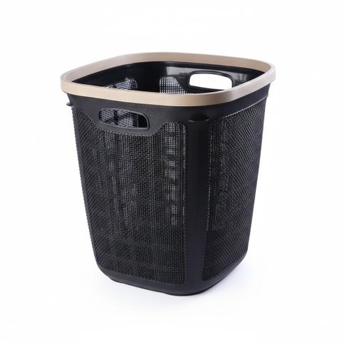 Plastic Laundry Basket Jute Design, Black, 60L, with Perforated Design and Distinctive Shape