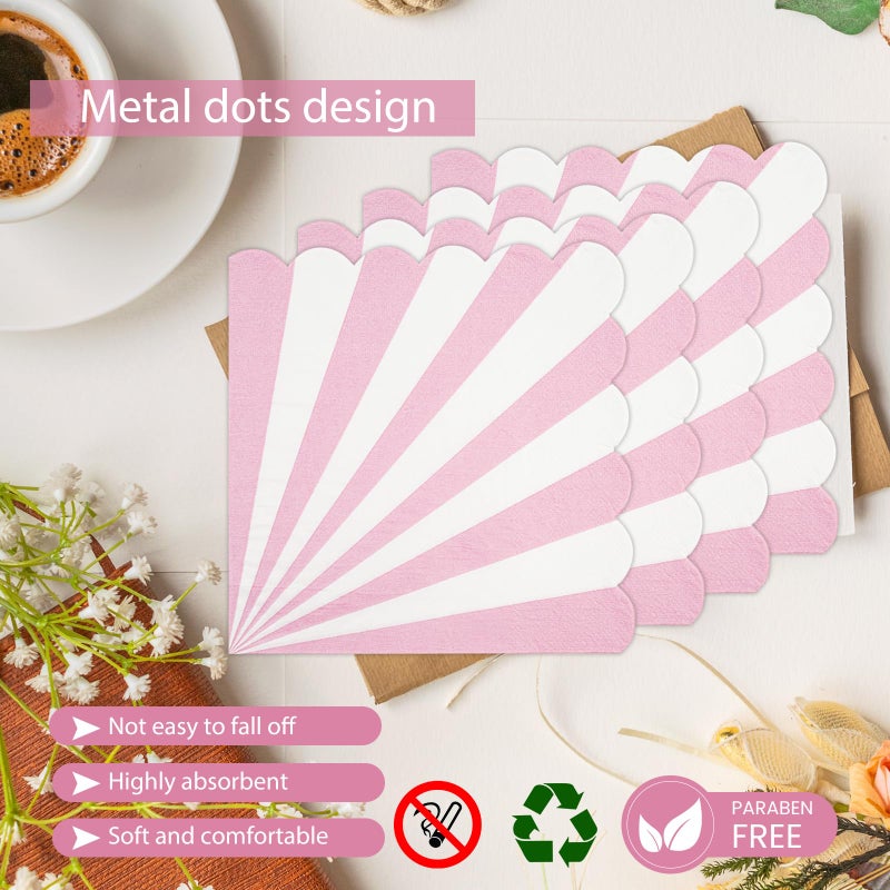 73Hours 72PCS Pink Paper Plates and Napkins Party Supplies, Gold Foil Edge Scalloped Striped Plates Napkins Disposable Tableware Set for Birthday Wedding Baby Shower Party Decoration (Pink) - Image 4