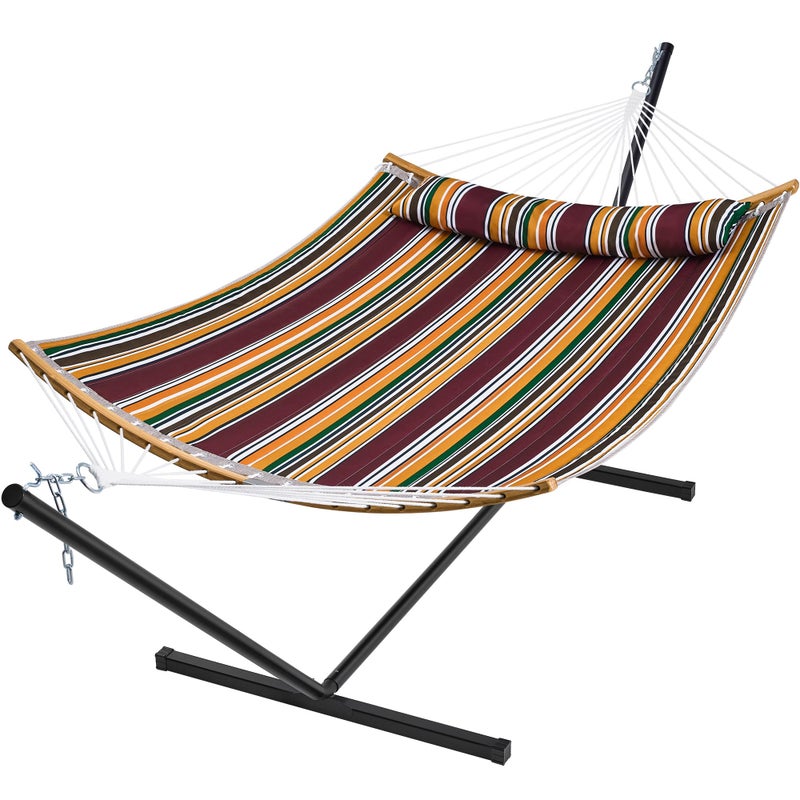 SUPERJARE Hammock with Stand 2 Person Heavy Duty Hammock Frame Detachable Pillow  Strong CurvedBar  Portable Carrying Bag Perfect for Outdoor  Indoor  MapleLeaf Red