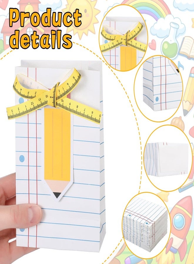 Yinder 36 Sets Mini Teacher Appreciation Gift Bags with Pencil Tags Ruler Ribbon Back to School Mini Gift Bags First Day of School Composition Book Gifts Treat Tote for Teacher Appreciation - Image 2