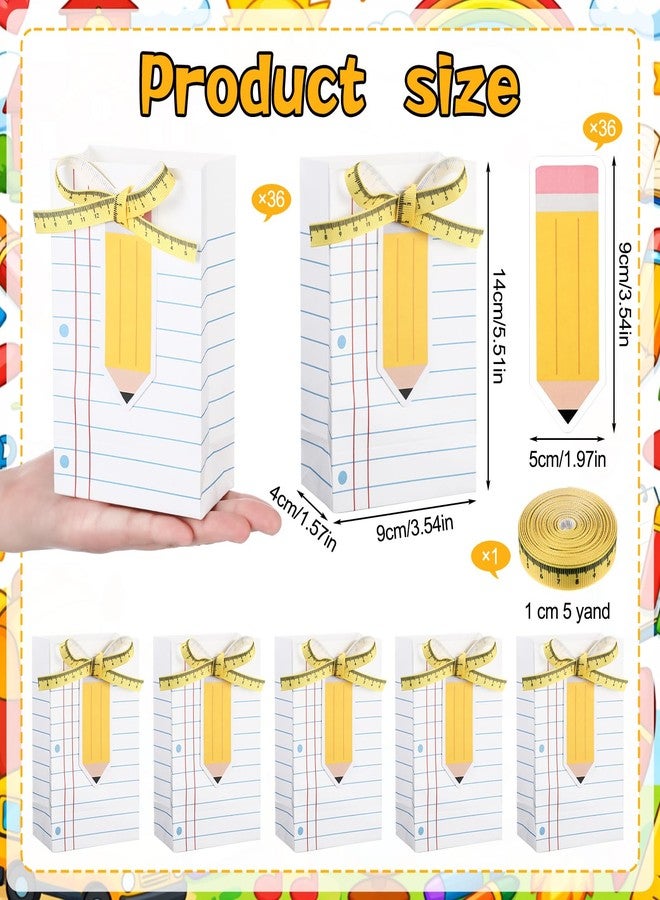 Yinder 36 Sets Mini Teacher Appreciation Gift Bags with Pencil Tags Ruler Ribbon Back to School Mini Gift Bags First Day of School Composition Book Gifts Treat Tote for Teacher Appreciation - Image 3