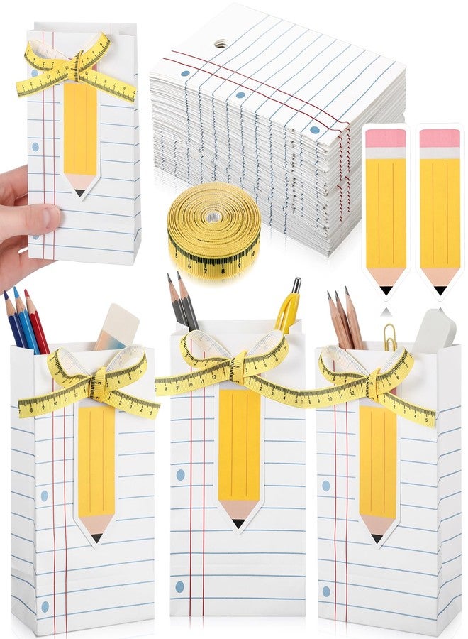 Yinder 36 Sets Mini Teacher Appreciation Gift Bags with Pencil Tags Ruler Ribbon Back to School Mini Gift Bags First Day of School Composition Book Gifts Treat Tote for Teacher Appreciation - Image 1