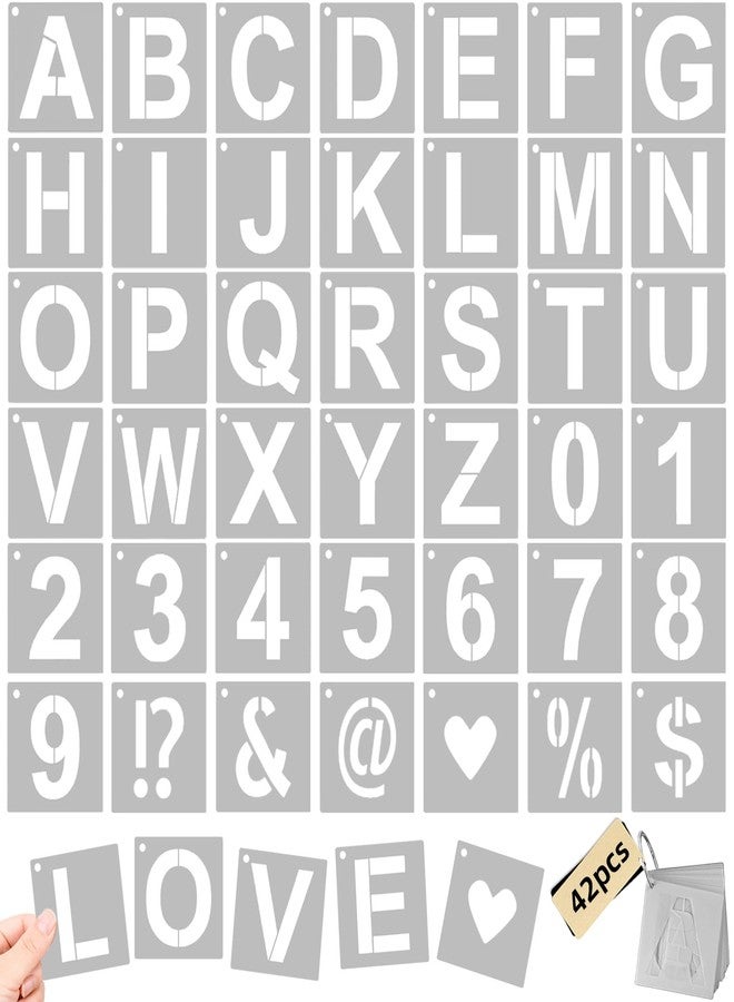 TKYZMS 42 Piece 2 Inch Reusable Letter Stencils Symbol Numbers Stencils,Alphabet Craft Plastic Letter Set for Wood,Wall,Fabric,Rock,Signage,Door,Porch,Chalkboard DIY Projects(2-Inch Font,2.8-Inch Stencil) - Image 1