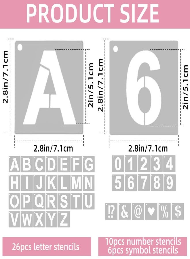 TKYZMS 42 Piece 2 Inch Reusable Letter Stencils Symbol Numbers Stencils,Alphabet Craft Plastic Letter Set for Wood,Wall,Fabric,Rock,Signage,Door,Porch,Chalkboard DIY Projects(2-Inch Font,2.8-Inch Stencil) - Image 2