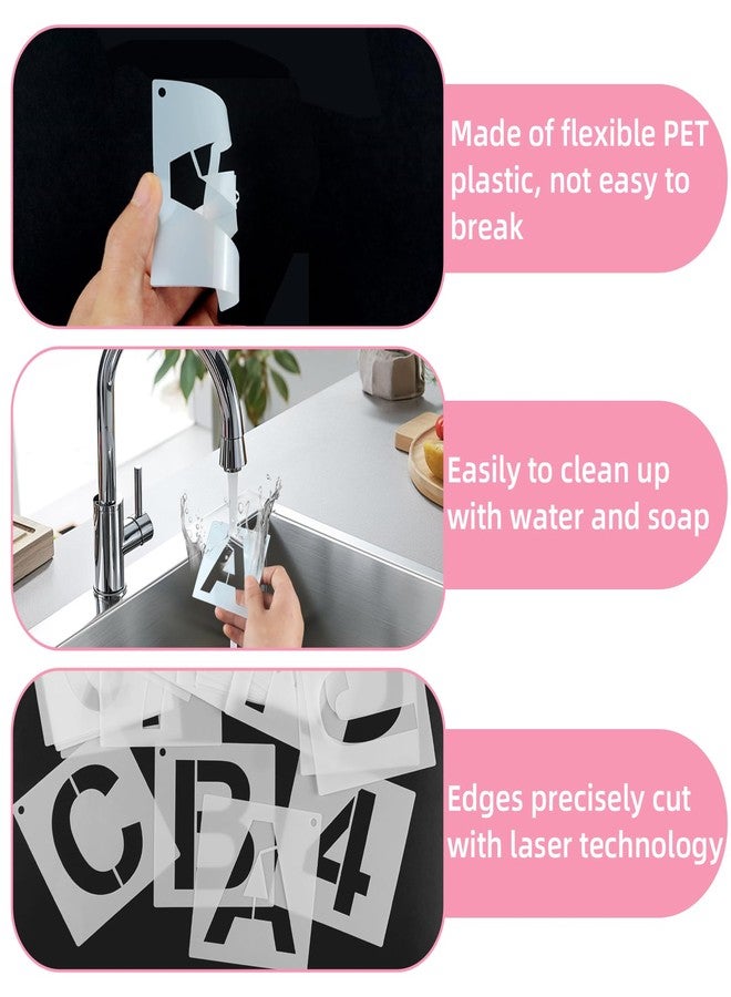 TKYZMS 42 Piece 2 Inch Reusable Letter Stencils Symbol Numbers Stencils,Alphabet Craft Plastic Letter Set for Wood,Wall,Fabric,Rock,Signage,Door,Porch,Chalkboard DIY Projects(2-Inch Font,2.8-Inch Stencil) - Image 3