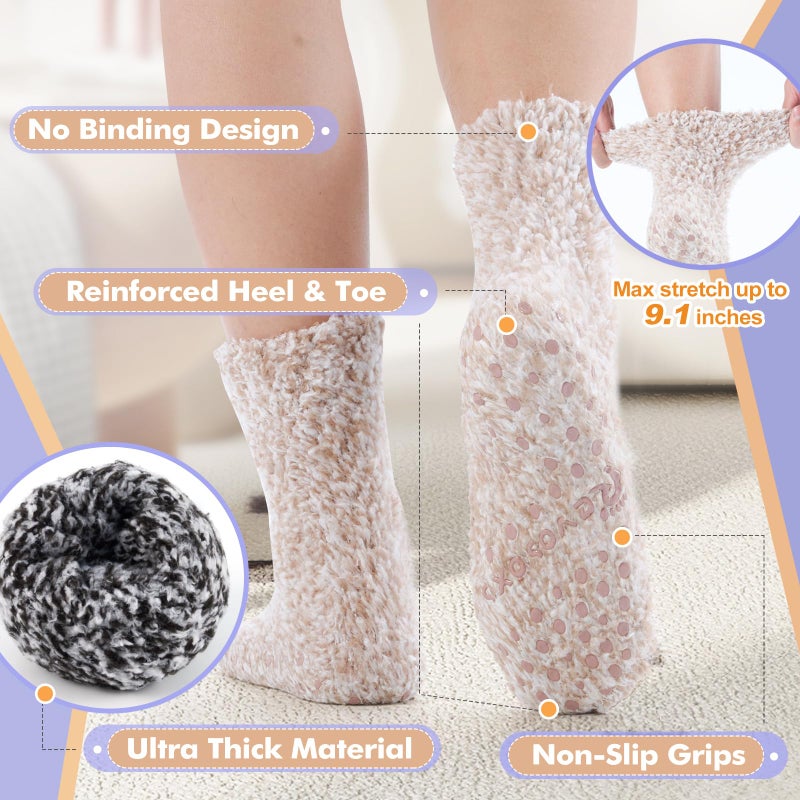 Revosoxs Fuzzy Socks with Grips for Women Men,Non Slip Hospital Crew Cozy Socks with Aloe Vera Perfume(White+Grey+Black) - Image 5