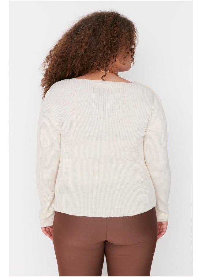 trendyol - Beige V-Neck Tie Detail Fine Knitwear Cardigan & Singlet Suit - Image 1