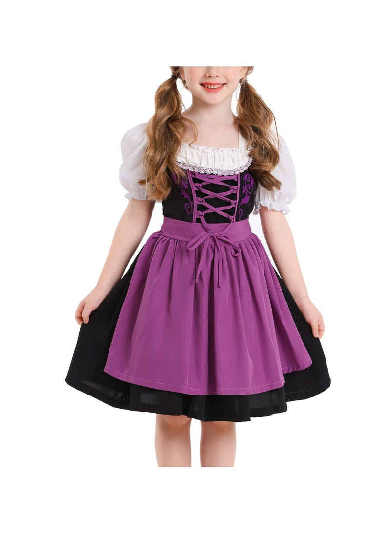 CMGTYYD Dirndl Girls' Set of 2 Dirndl Dress with Costume Blouse and Apron Bavarian Costume German Oktoberfest Costume Dress(120CM) - Image 1