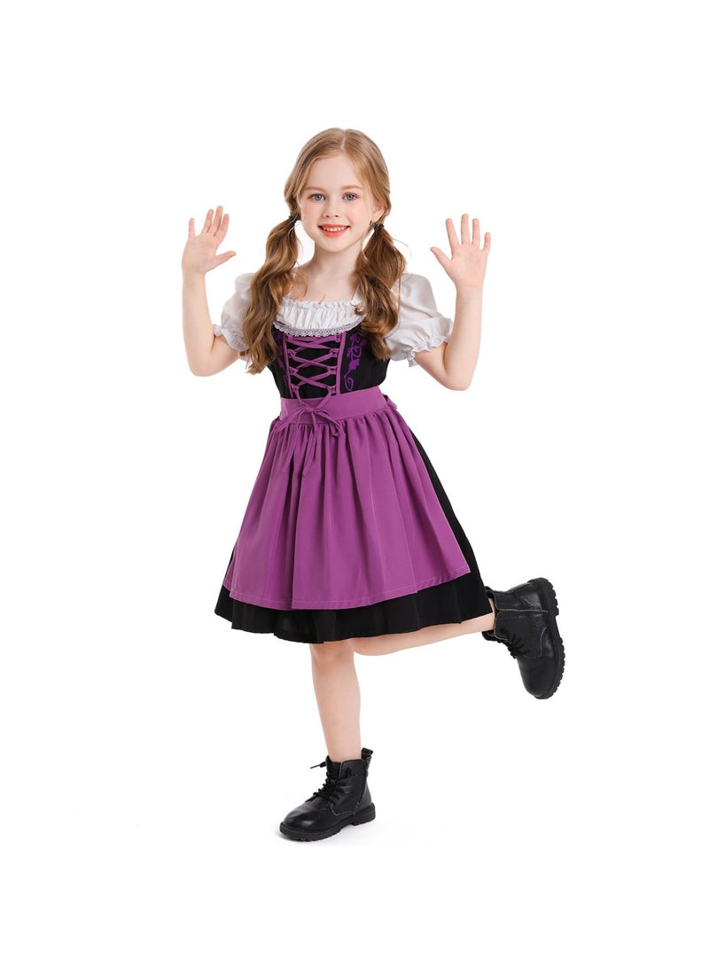 CMGTYYD Dirndl Girls' Set of 2 Dirndl Dress with Costume Blouse and Apron Bavarian Costume German Oktoberfest Costume Dress(120CM) - Image 4