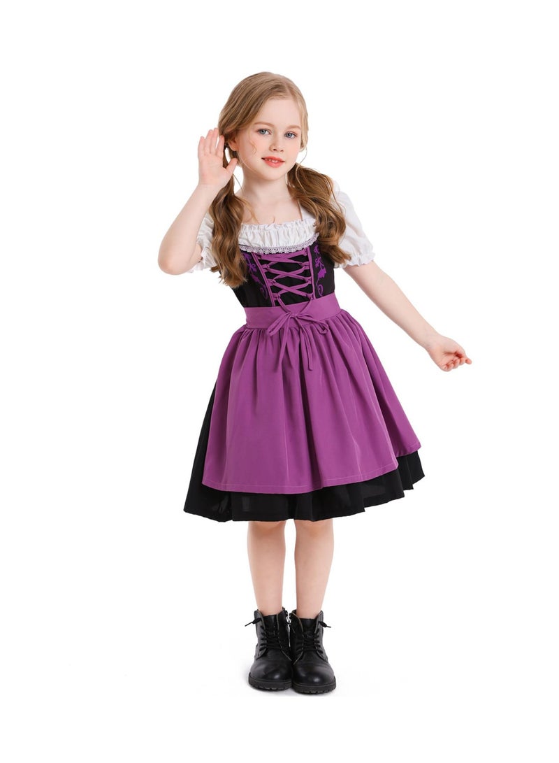 CMGTYYD Dirndl Girls' Set of 2 Dirndl Dress with Costume Blouse and Apron Bavarian Costume German Oktoberfest Costume Dress(120CM) - Image 2