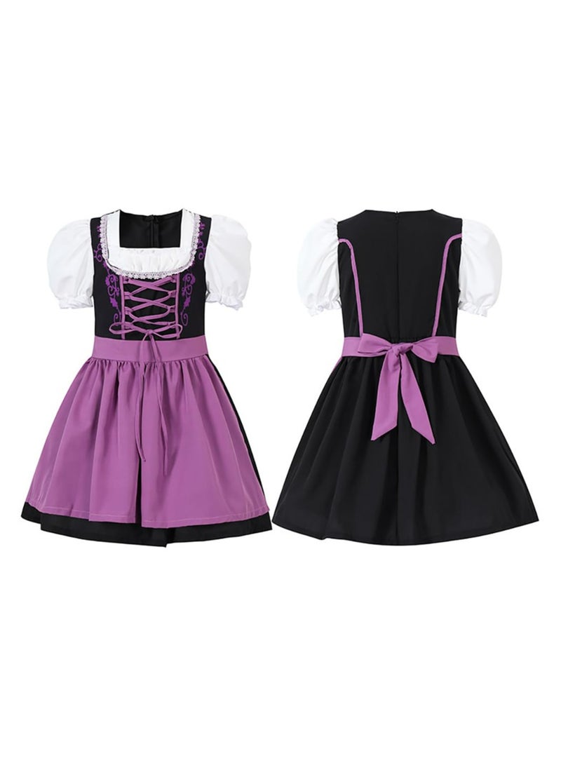 CMGTYYD Dirndl Girls' Set of 2 Dirndl Dress with Costume Blouse and Apron Bavarian Costume German Oktoberfest Costume Dress(120CM) - Image 5