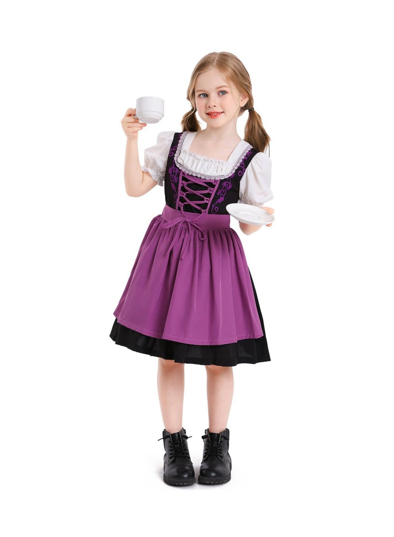 CMGTYYD Dirndl Girls' Set of 2 Dirndl Dress with Costume Blouse and Apron Bavarian Costume German Oktoberfest Costume Dress(120CM) - Image 3
