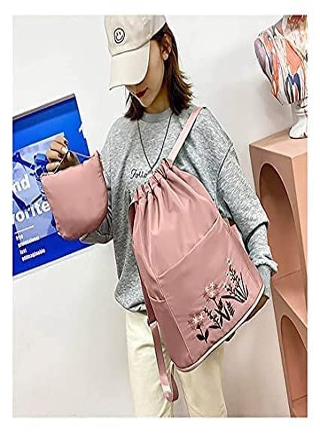 Firstdemand Travel Folding bag for Girls Women Trendy Waterproof Stylish Backpack Lightweight Polyester Drawstring Bag for Any Occasion Waterproof For Bag Girls (Pink), - Image 4