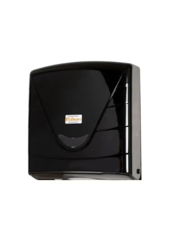 فلوسوفت موزع مناشف ورقية طي Z للتثبيت على الحائط مصنوع من البلاستيك بسعة 300 منديل ورقي باللون الأسود مقاس 22 سم × 22 سم للاستخدام في الحمام والمكتب والمنزل - Image 1